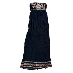 Embroidered Strapless Crepe Embroidered Boho Maxi Dress Size XS